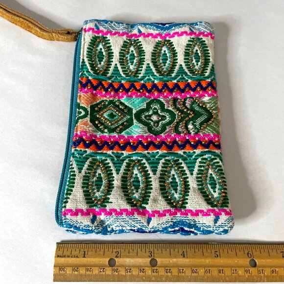 KATYDID Embroidered Beaded Wristlet Clutch Multicolor Bohemian Pattern Zipper - Picture 5 of 6